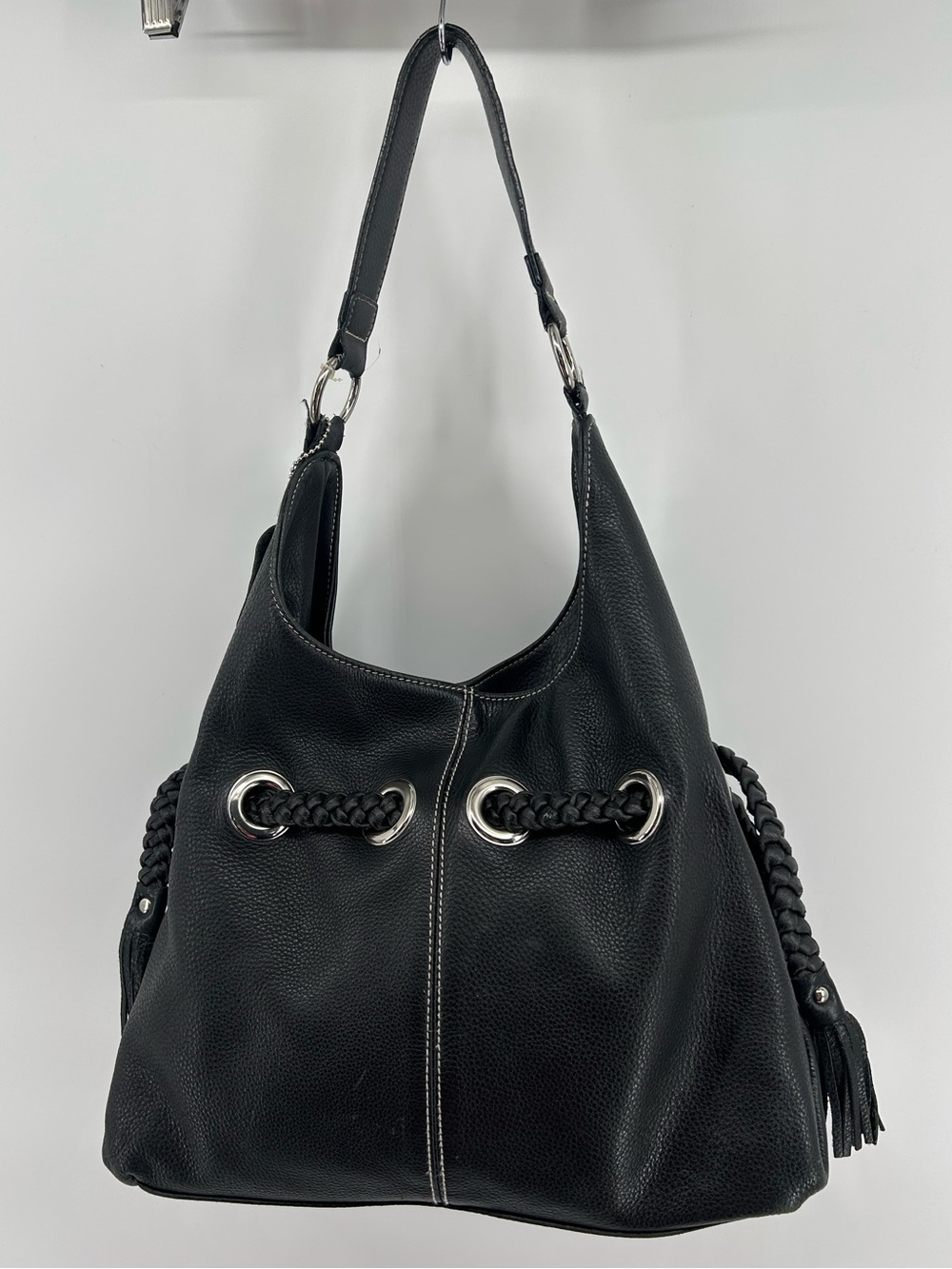 Ana New Approach 100 % Cowhide Grain Leather Hobo Bag with Braided Accents